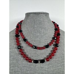 Beautiful Red Onyx Gemstone black Beads Necklace 18"